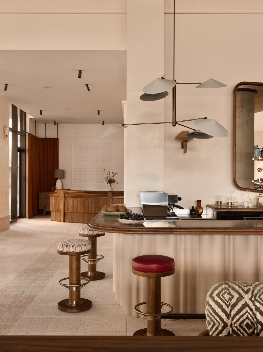 Lito lobby bar and Mondrian Gold Coast walnut reception desk.